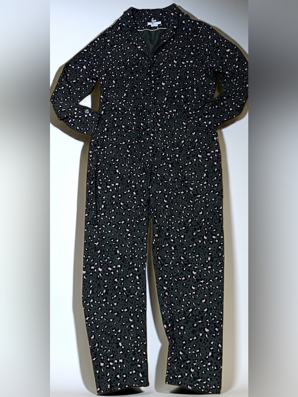 Boden Black Jumpsuit with Pink Leopard Print